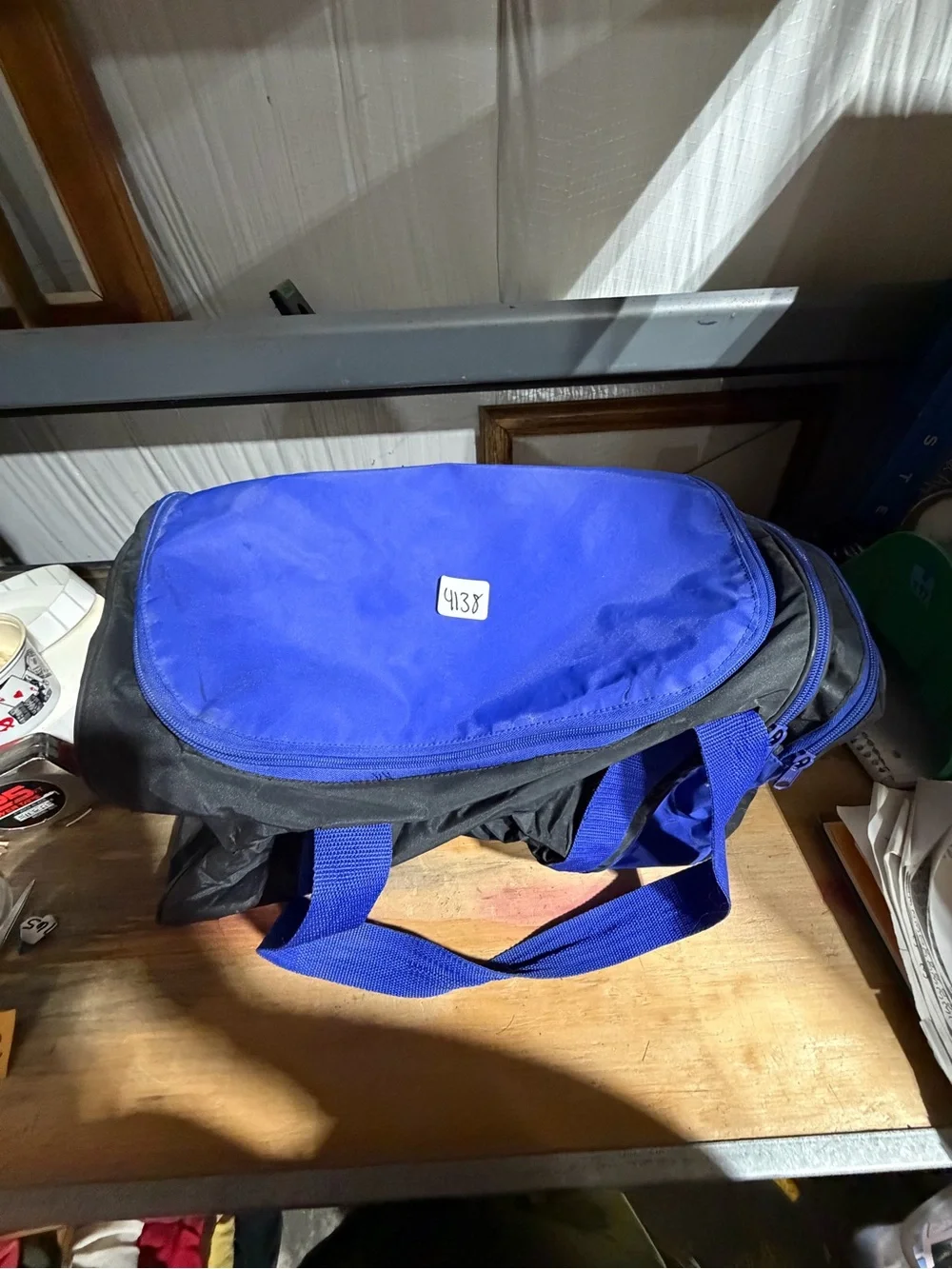 #4138-Blue and Black Men's Duffel Bag - Lightweight Travel Tote